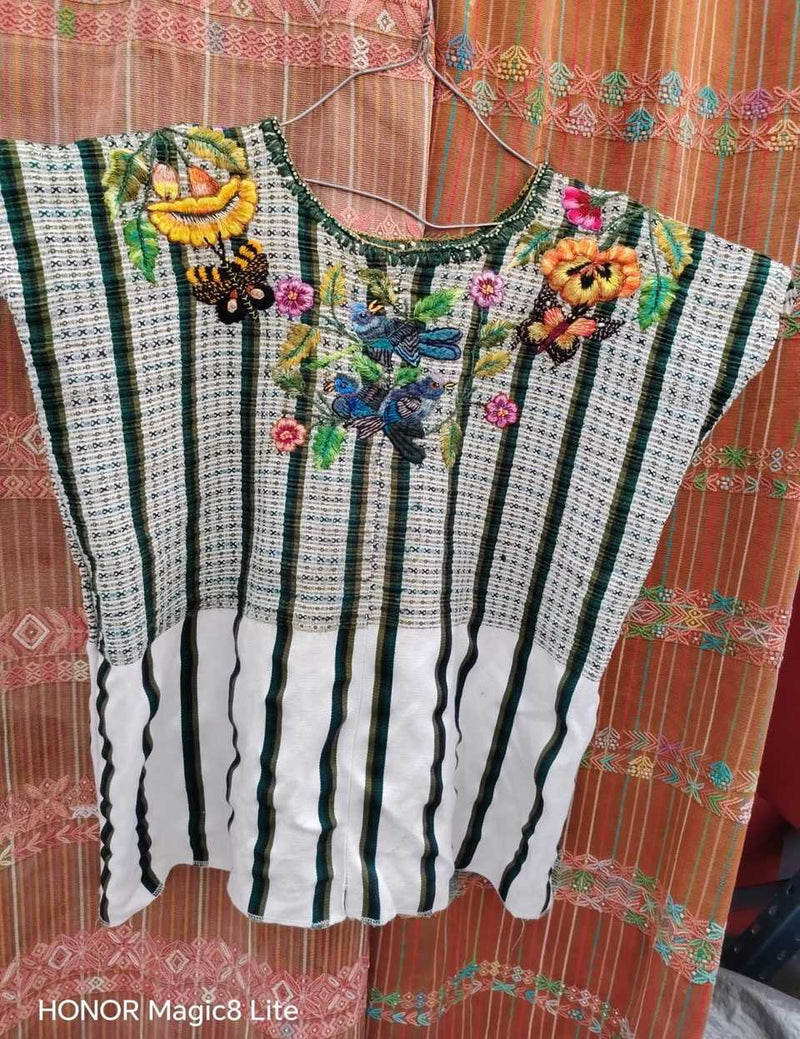 Dark Green and White Santiago Huipil #7-126