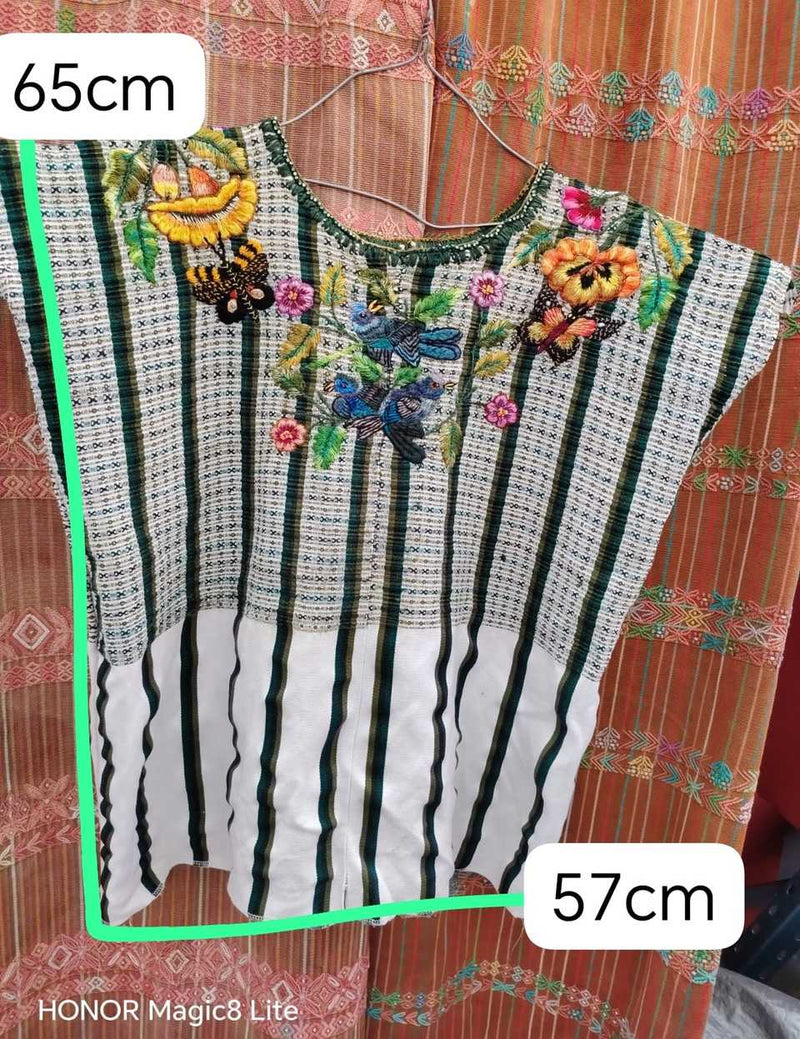 Dark Green and White Santiago Huipil #7-126