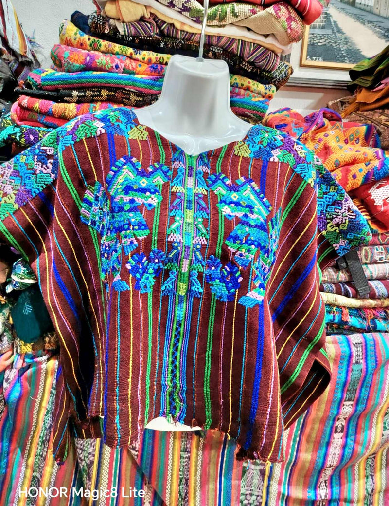 Blue and Burgundy Nahuala Huipil #7-150