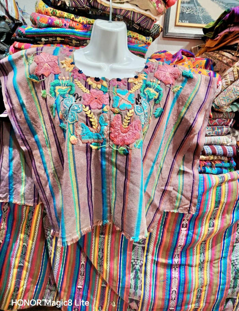 Floral on Brown Stripes Santiago Huipil #7-154
