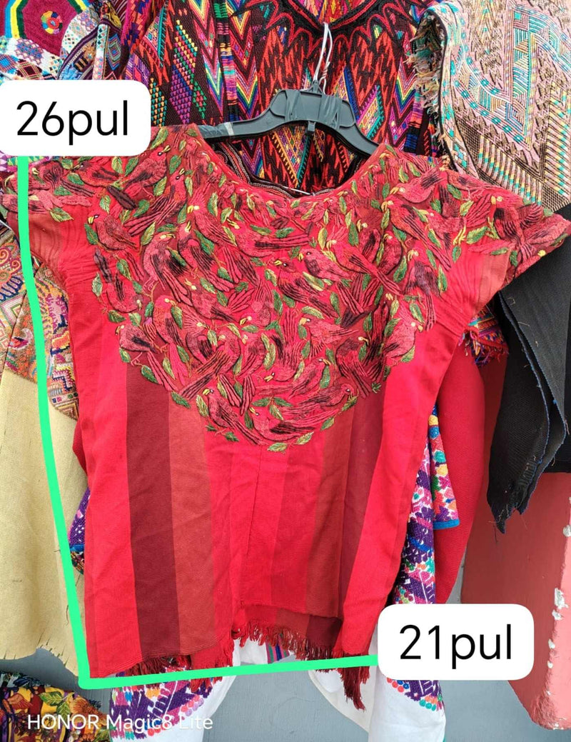 Red Birds on Red Santiago Huipil #7-161