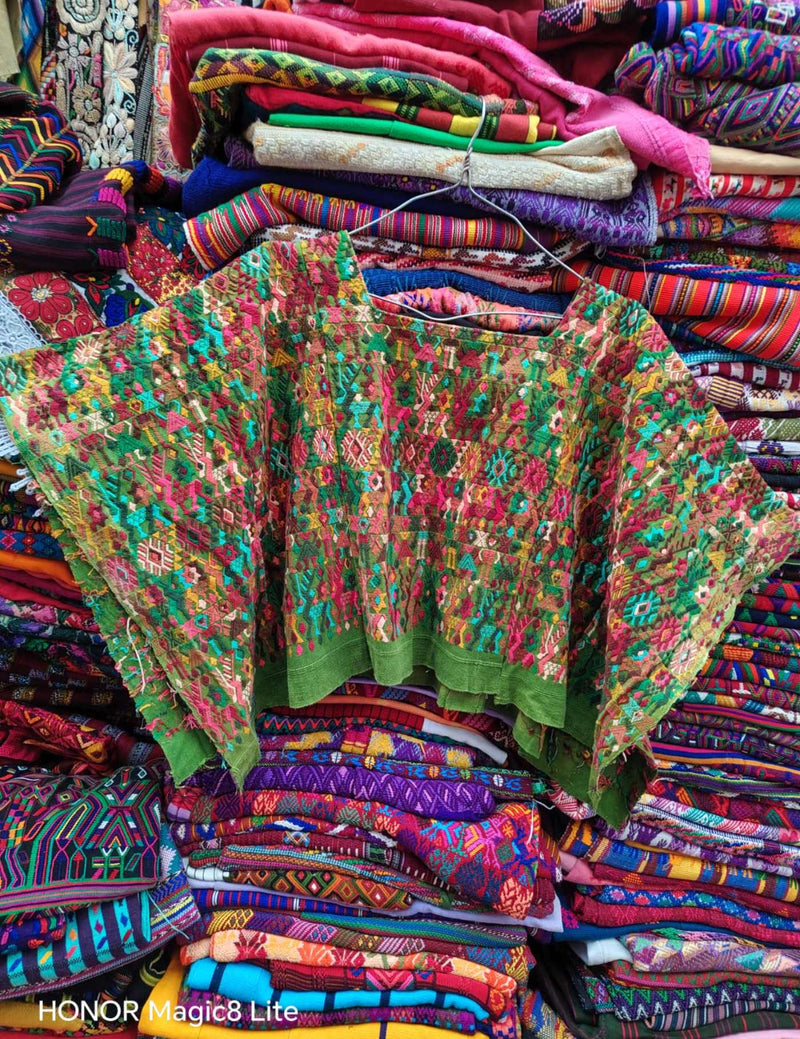 Colourful Green Coban Huipil #7-188