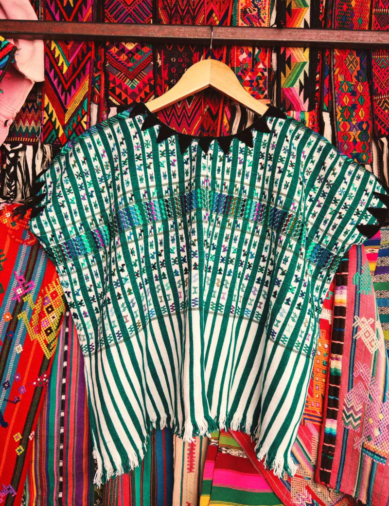 Teal Green And White San Lucas Huipil #7-211