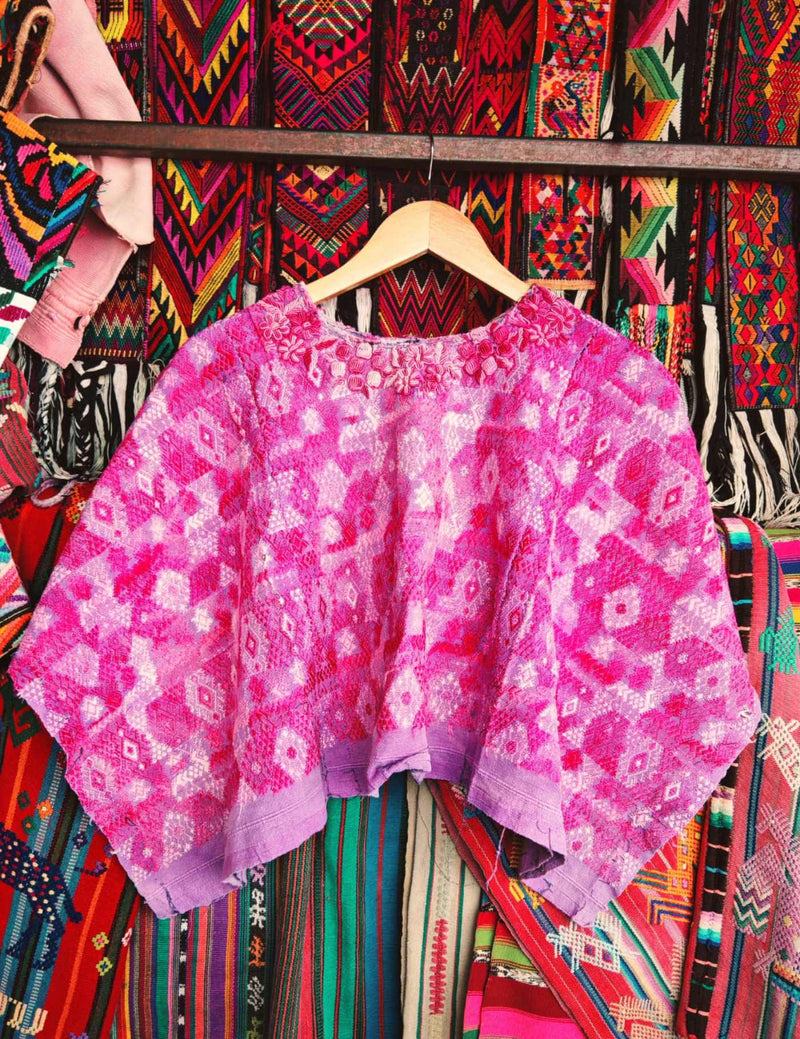 Pink And Lilac Rococo Coban Huipil #7-214