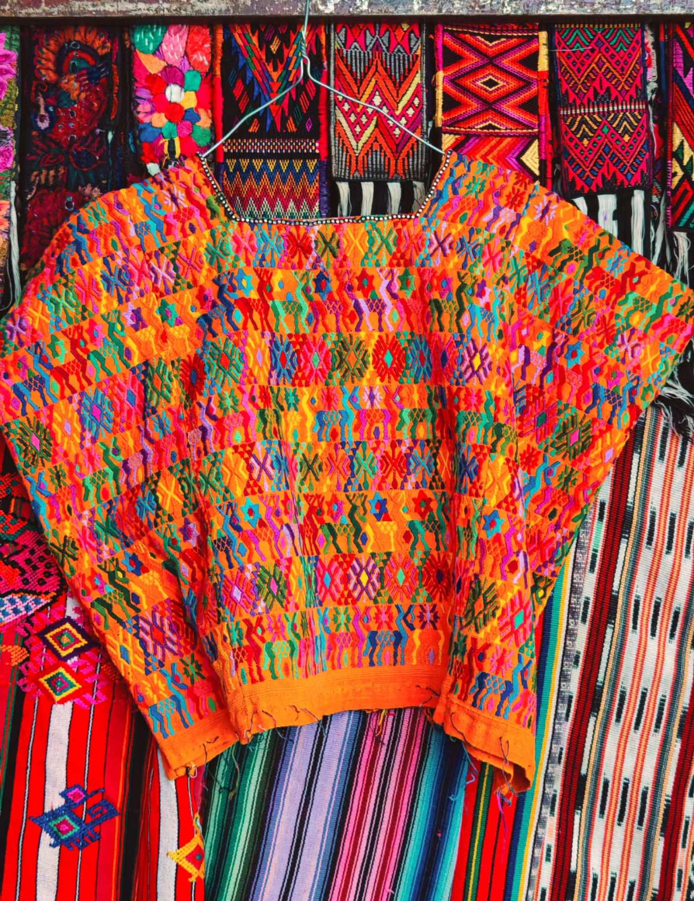 Colourful On Orange Coban Huipil #7-225