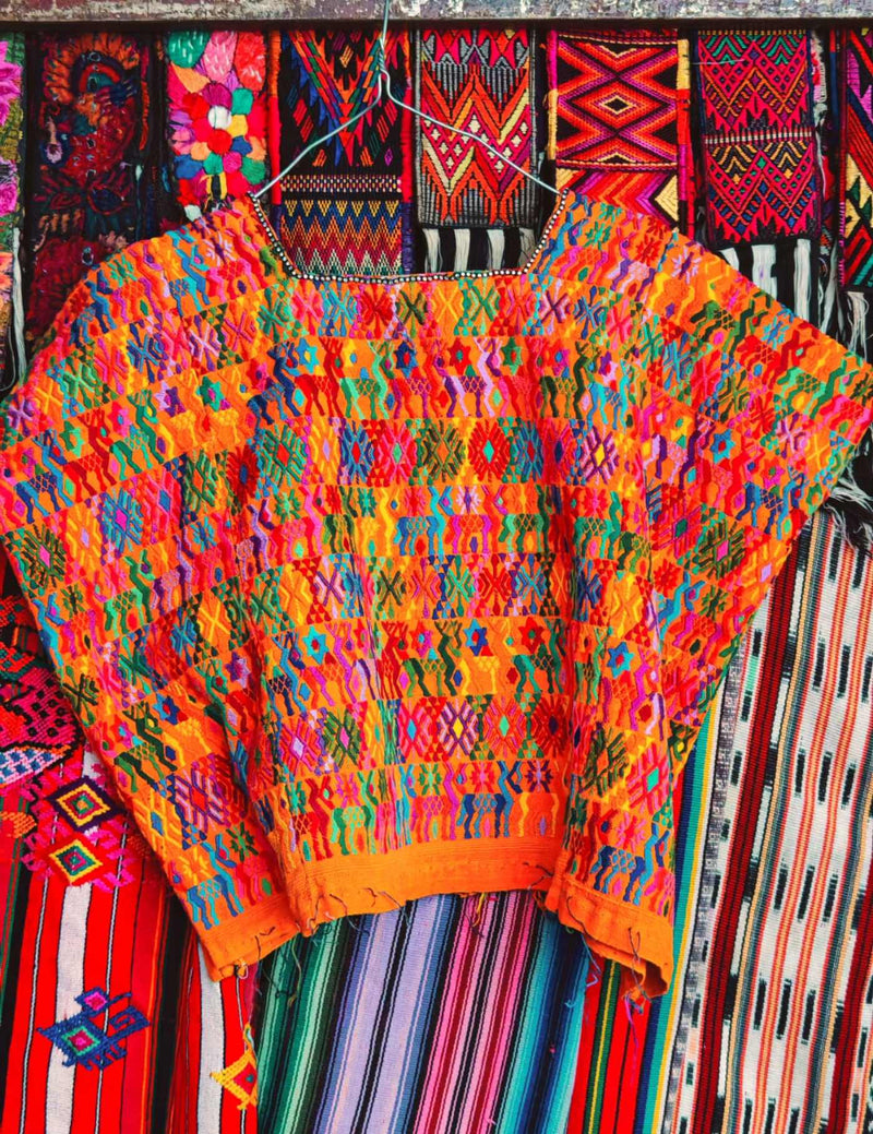 Colourful On Orange Coban Huipil #7-225