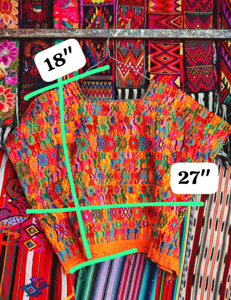 Colourful On Orange Coban Huipil #7-225