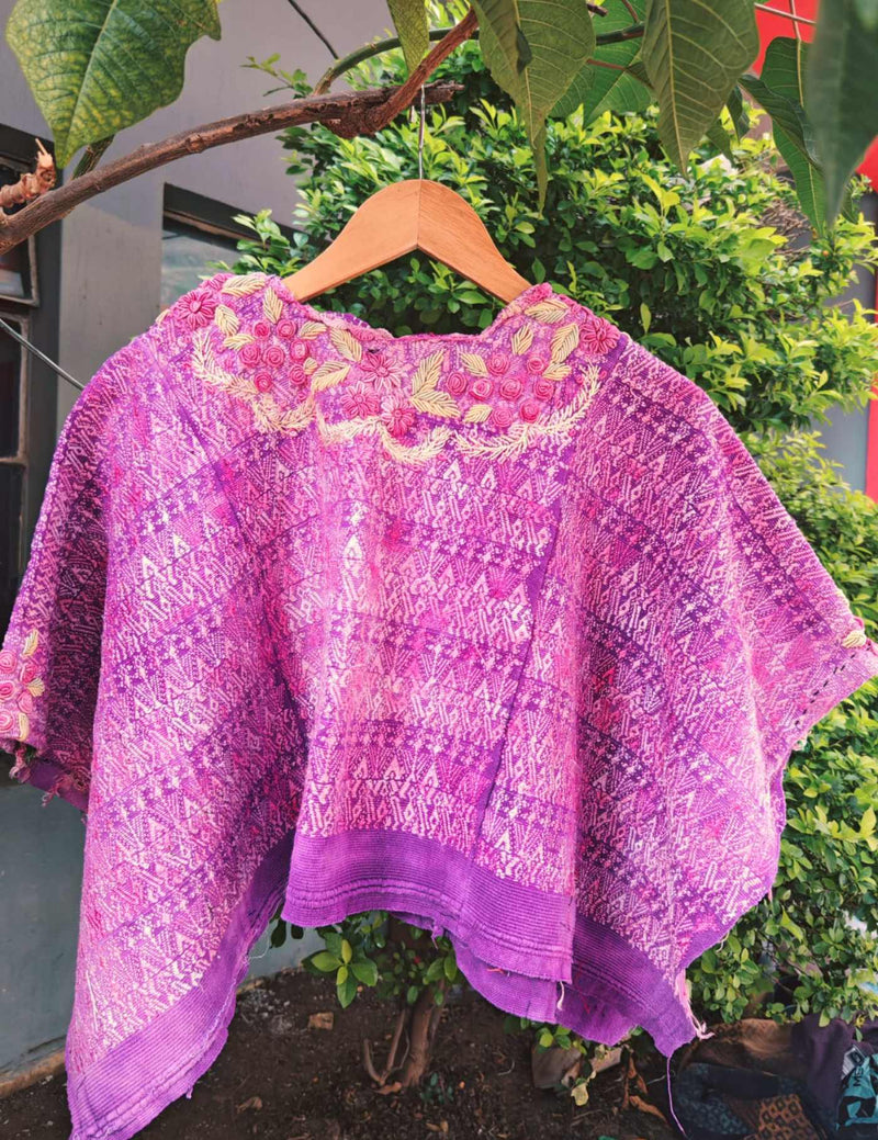 Purple With Rococo Neck Coban Huipil #7-237