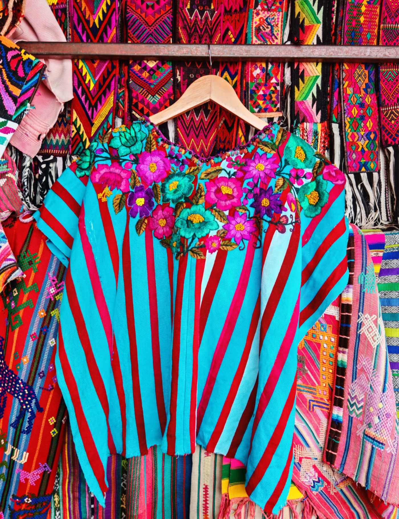 Blue And Red Striped Santiago Huipil #7-239