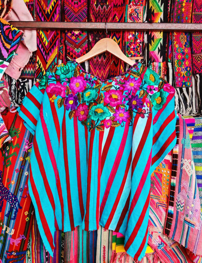 Blue And Red Striped Santiago Huipil #7-239