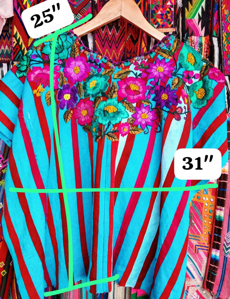 Blue And Red Striped Santiago Huipil #7-239