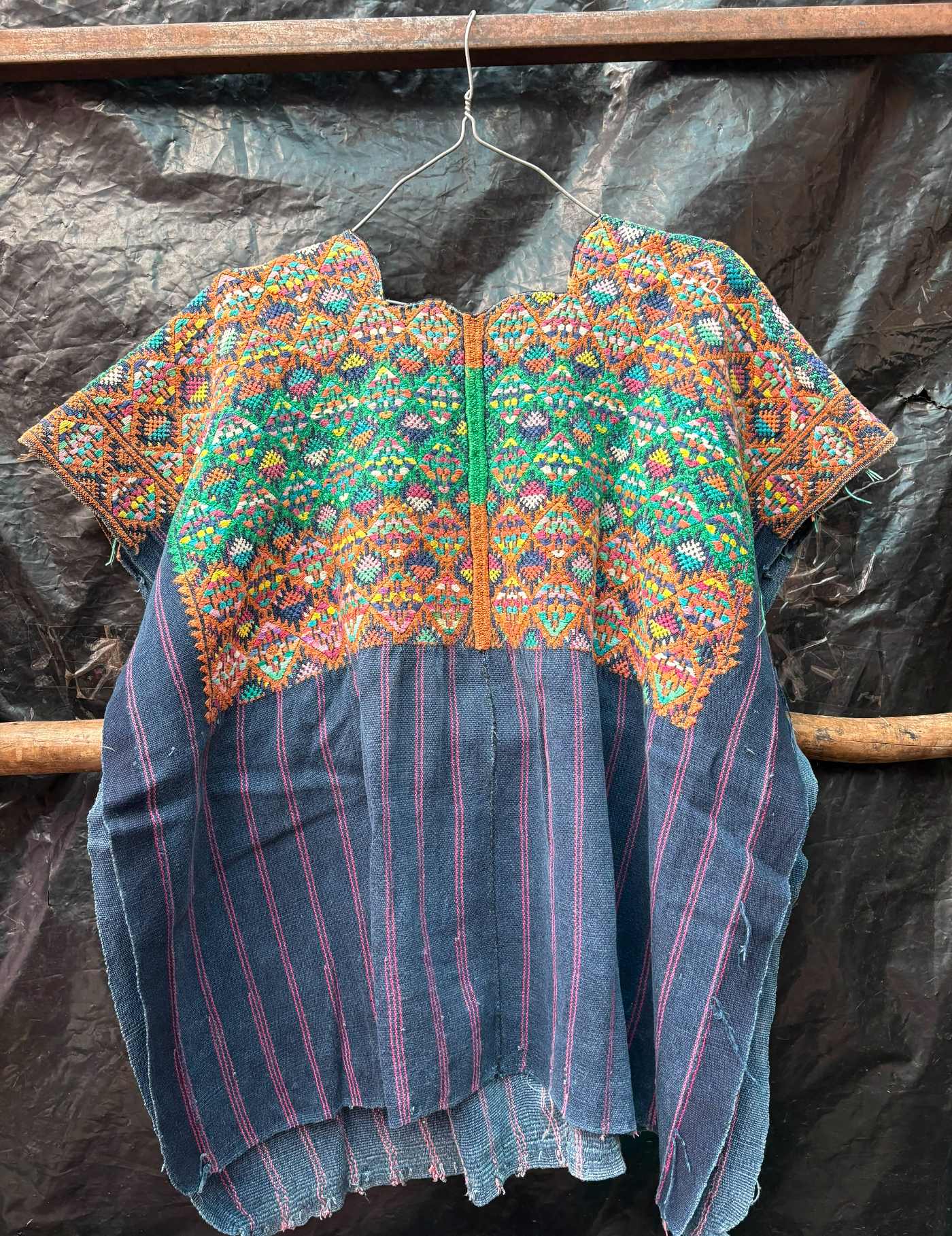 Orange And Green On Indigo Nahuala Huipil #7-248