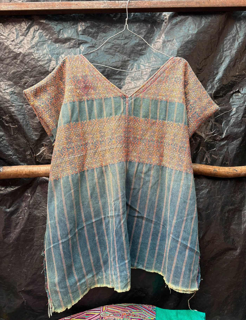 Indigo And Faded Orange Nahuala Huipil #7-253