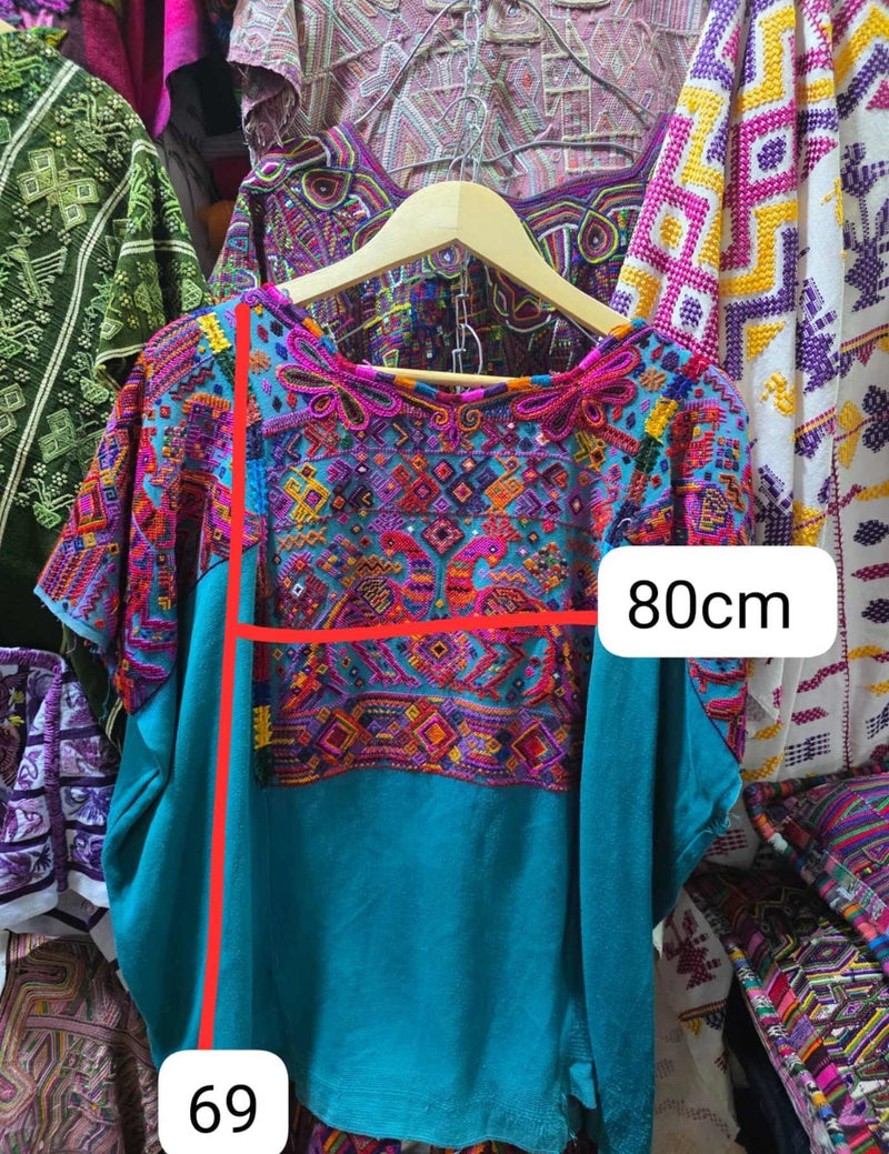 Silk Blue And Pink Chichicastenango Huipil #7-259