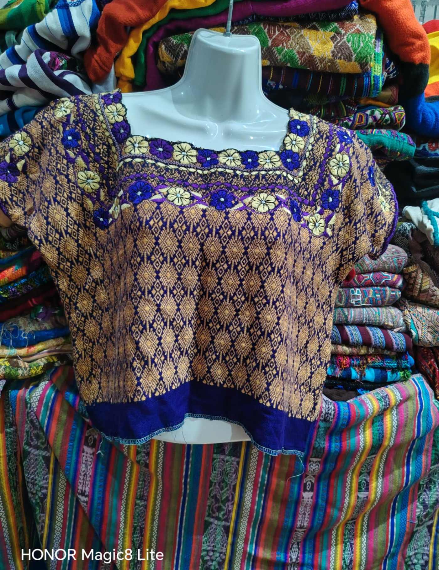 Blue And Beige Floral Coban Huipil #7-280
