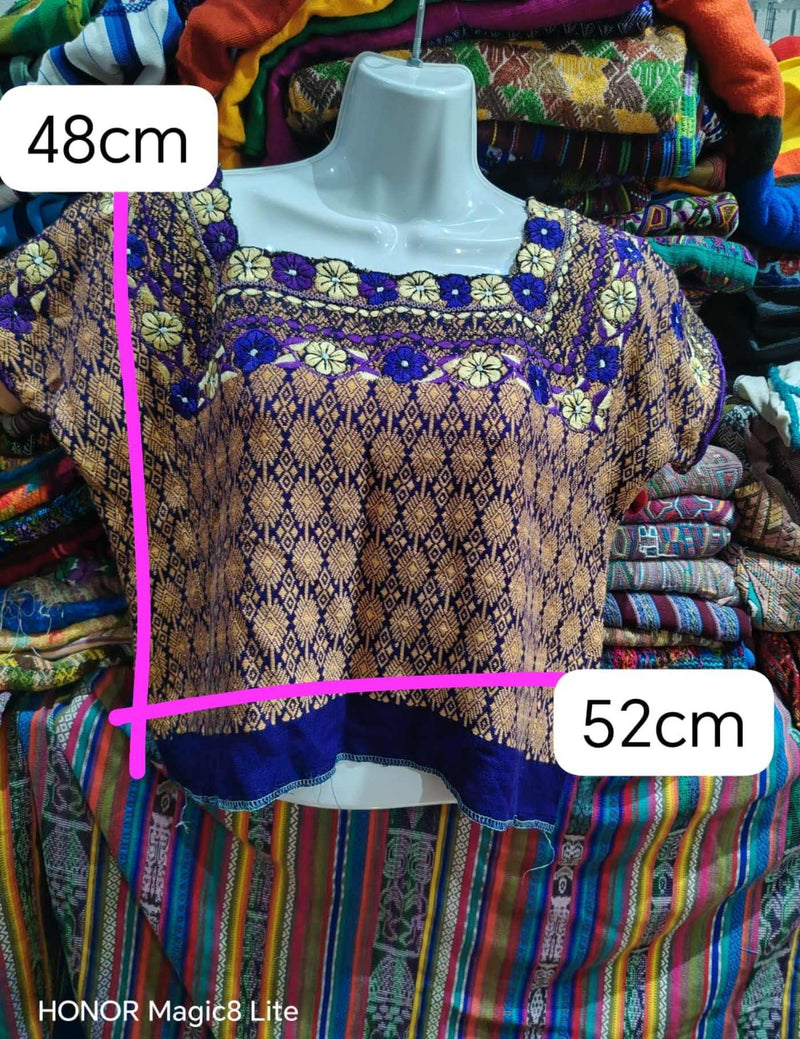 Blue And Beige Floral Coban Huipil #7-280