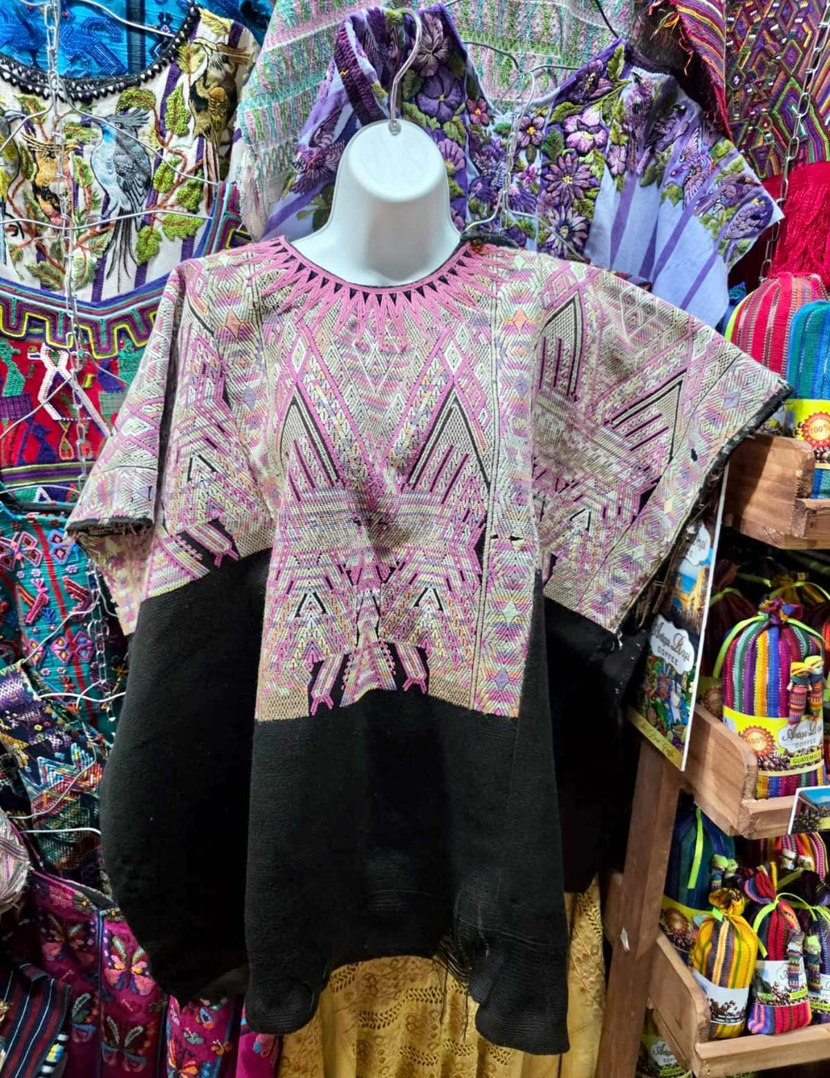 Pink And Black Chichicastenango Huipil #7-382