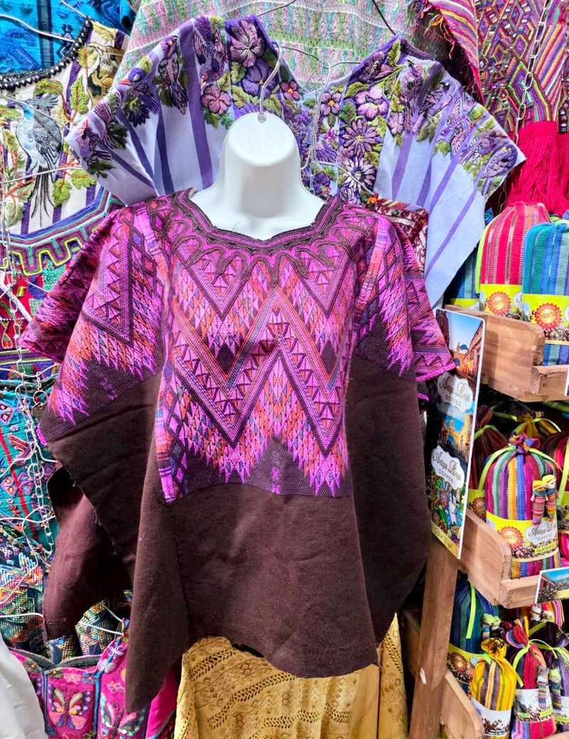 Antique Silk Pink and Brown Chichicastenango Huipil #7-382