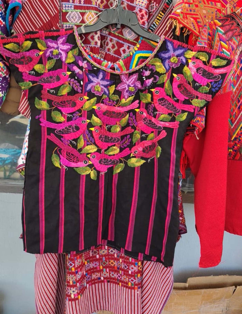 Hot Pink And Black Santiago Huipil #7-391