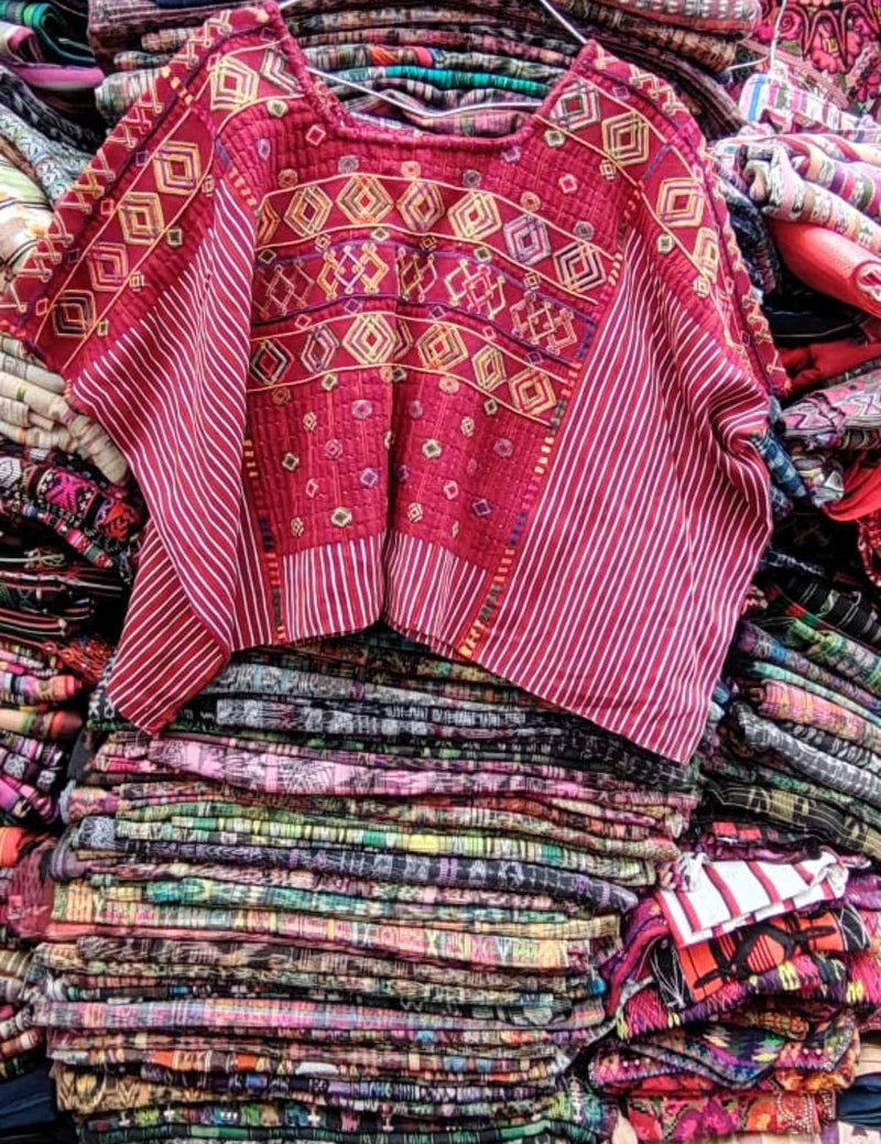 Burgundy And Gold Colotenango Huipil #7-416