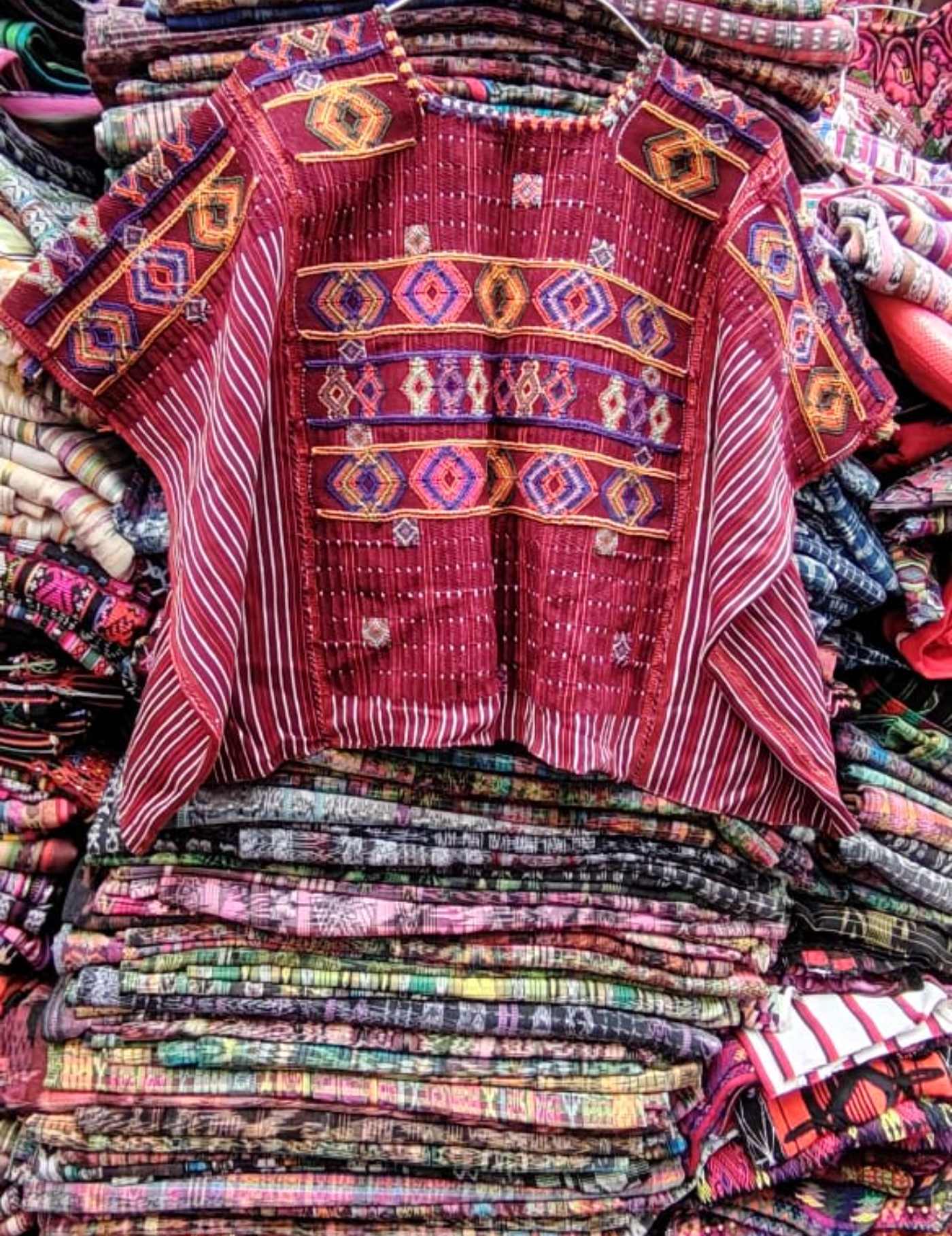 Pink And Orange On Burgundy Colotenango Huipil #7-417