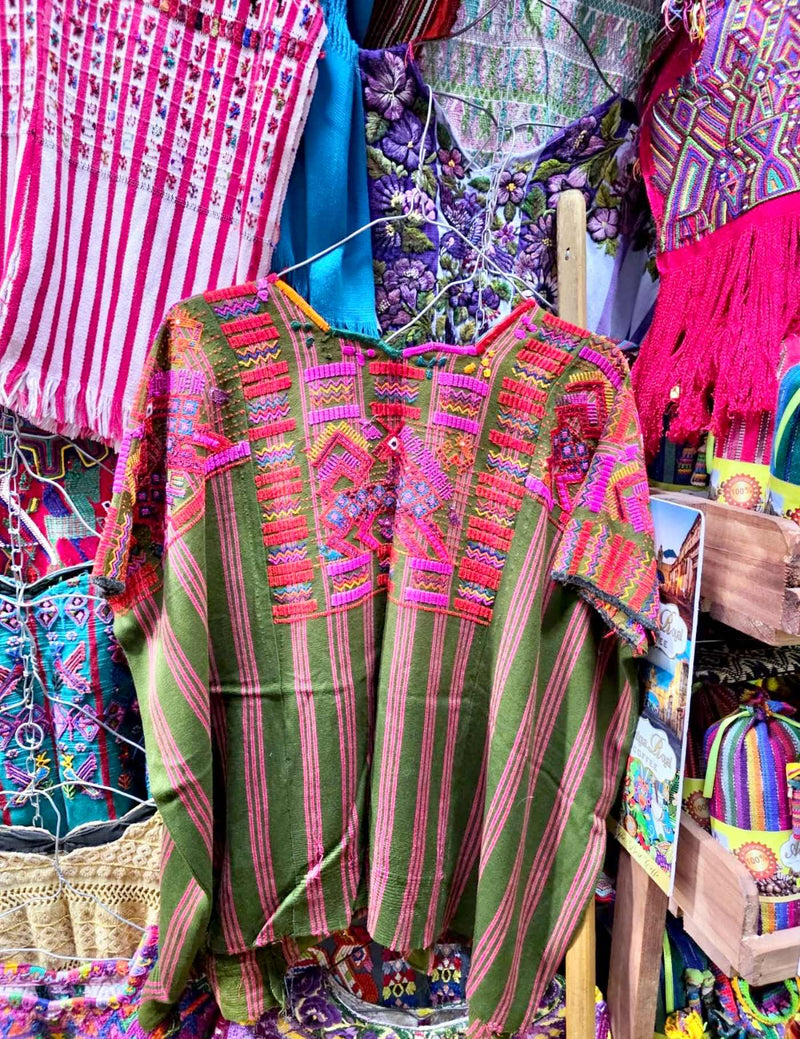 Pink And Green Chichicastenango Huipil #7-435