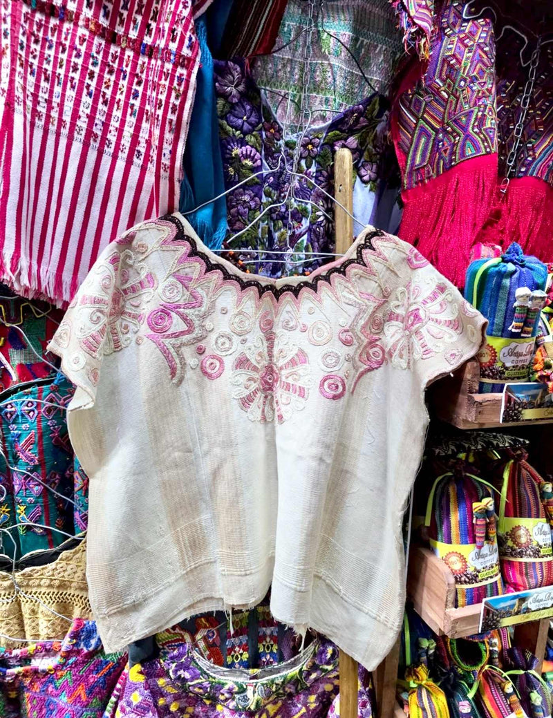 Pink And Ivory Chichicastenango Huipil #7-437