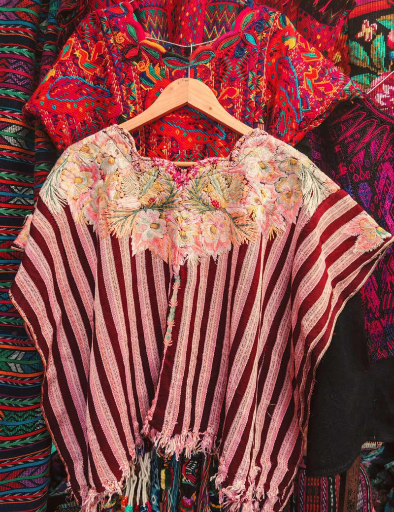 Pink And Burgundy Patzún Huipil #7-445