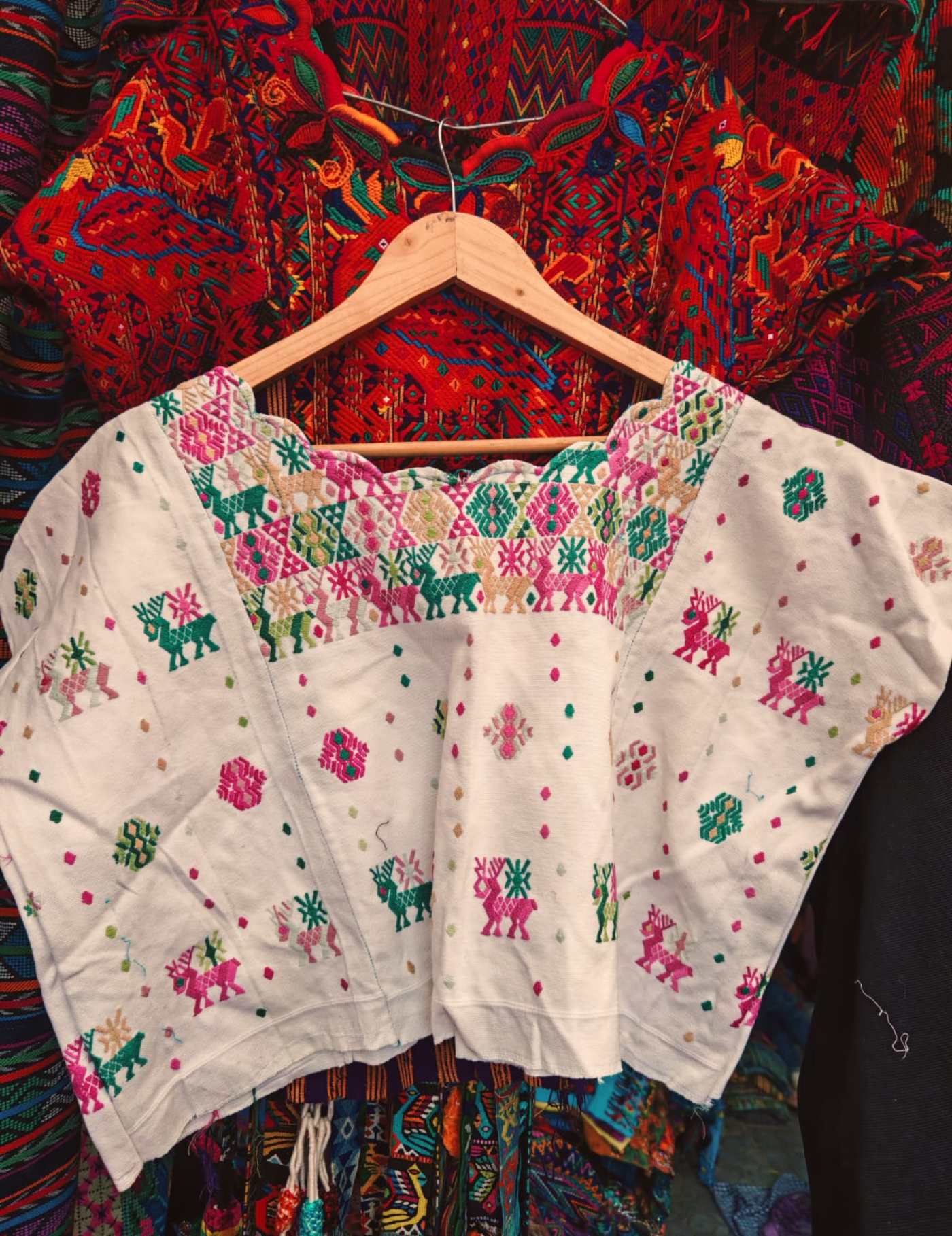Pink And Green On White Cobán Huipil #7-451