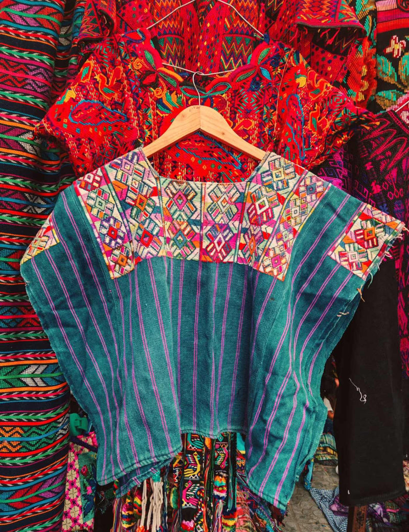 Indigo And Pink Striped Nahualá Huipil #7-452