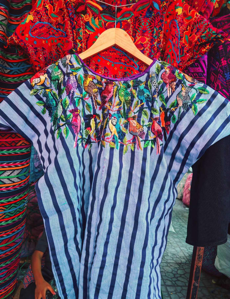 Lilac And Blue Striped Santiago Huipil #7-462