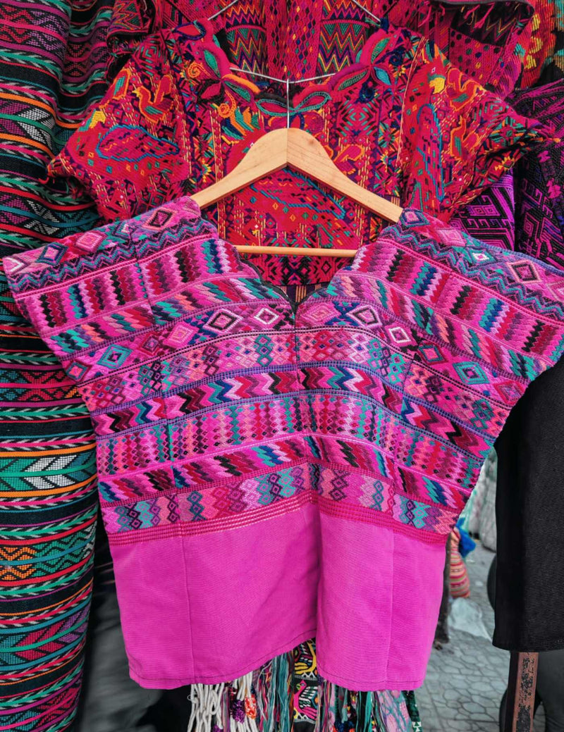 Hot Pink And Blue Comalapa Huipil #7-463