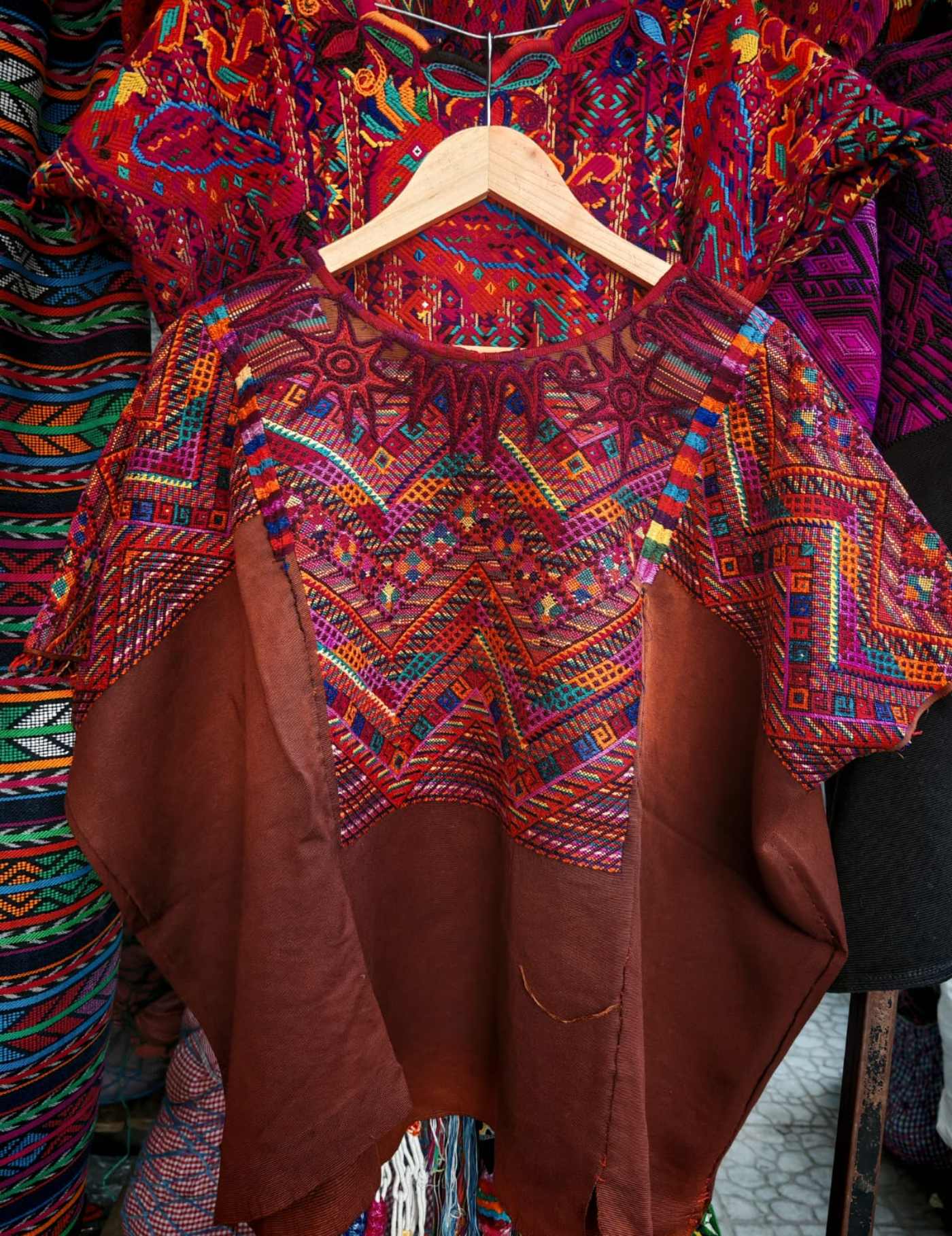 Colorful Geometrics On Brown Chichicastenango Huipil #7-466