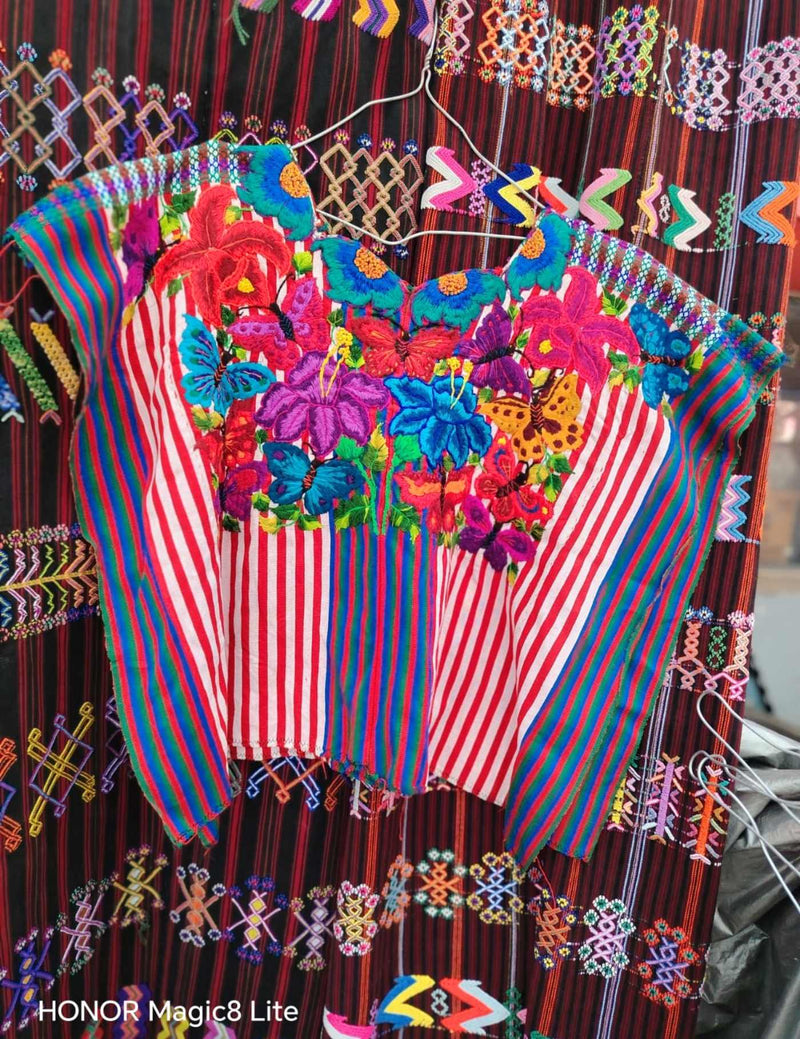 Butterfly On Colourful Stripes Santiago Huipil #7-500