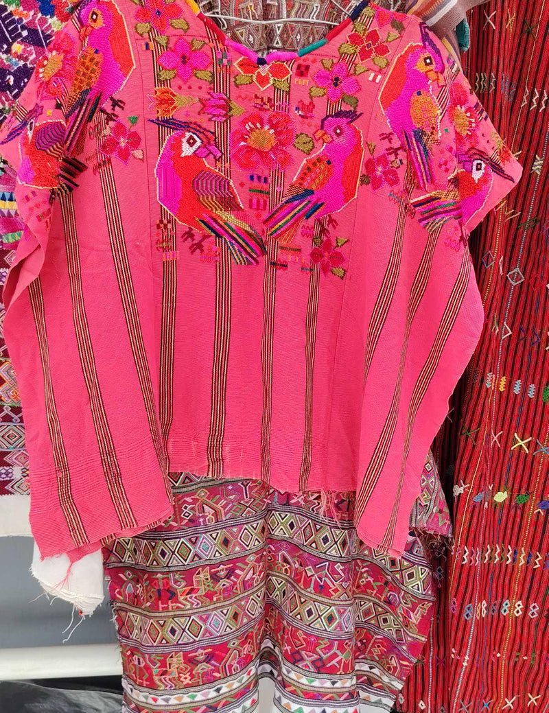 Pink Parrots Chichicastenango Huipil #7-509