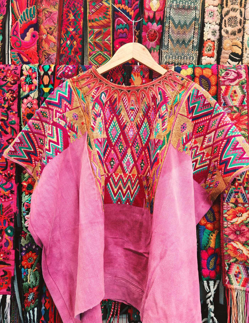 Pale pink vintage geometric Chichicastenango Huipil #7-527