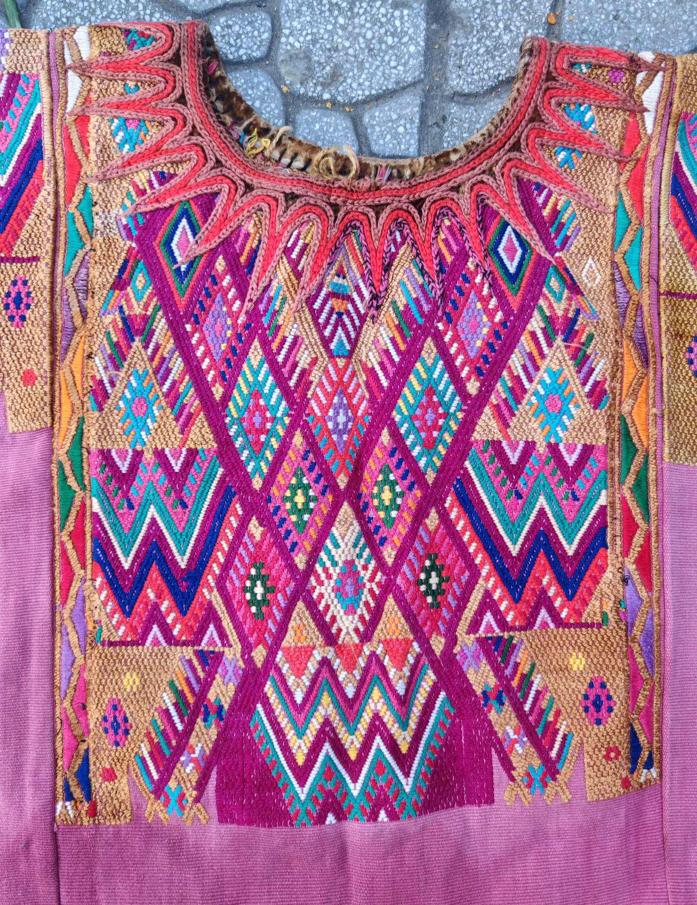 Pale pink vintage geometric Chichicastenango Huipil #7-527