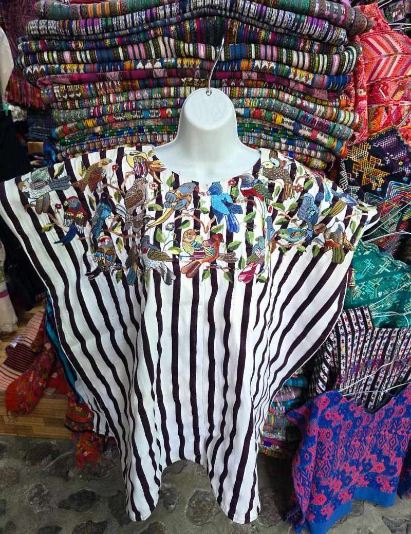 White with Multicolor embroidery Santiago Huipil #7-536