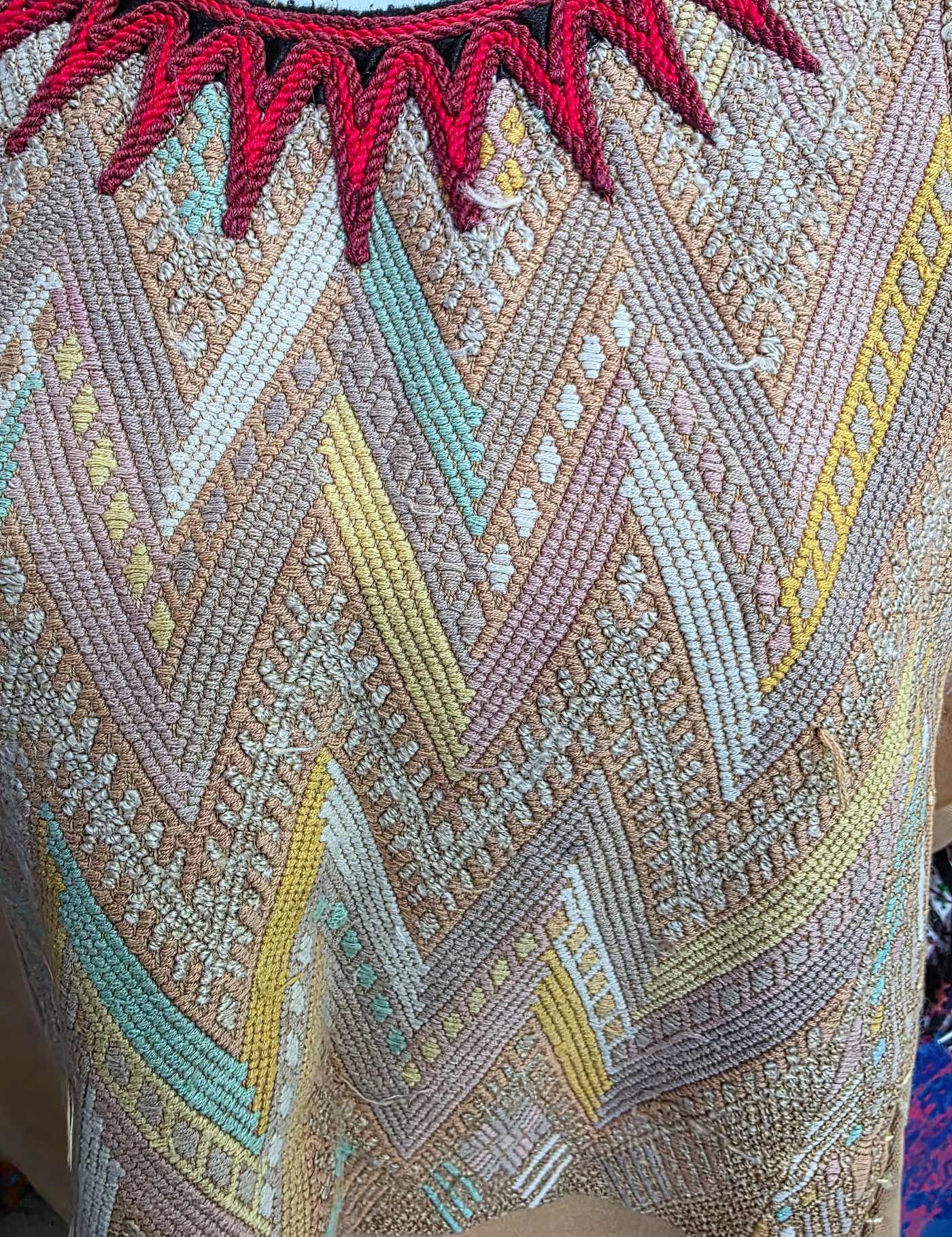Light Mustard with cotton embroidery Chichicastenango Huipil #7-539