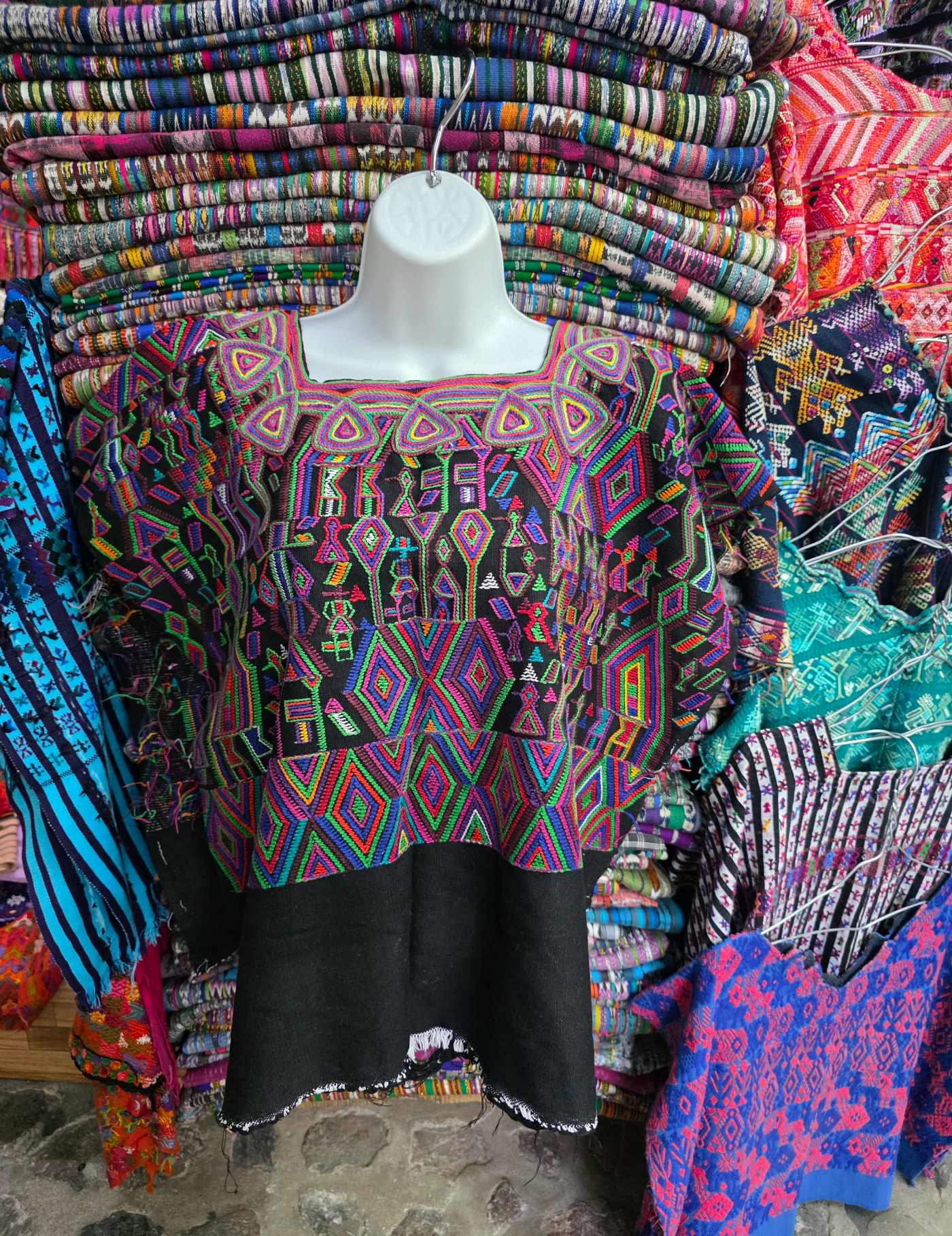 Black with Geometric Weave in cotton Nebaj Huipil #7-542