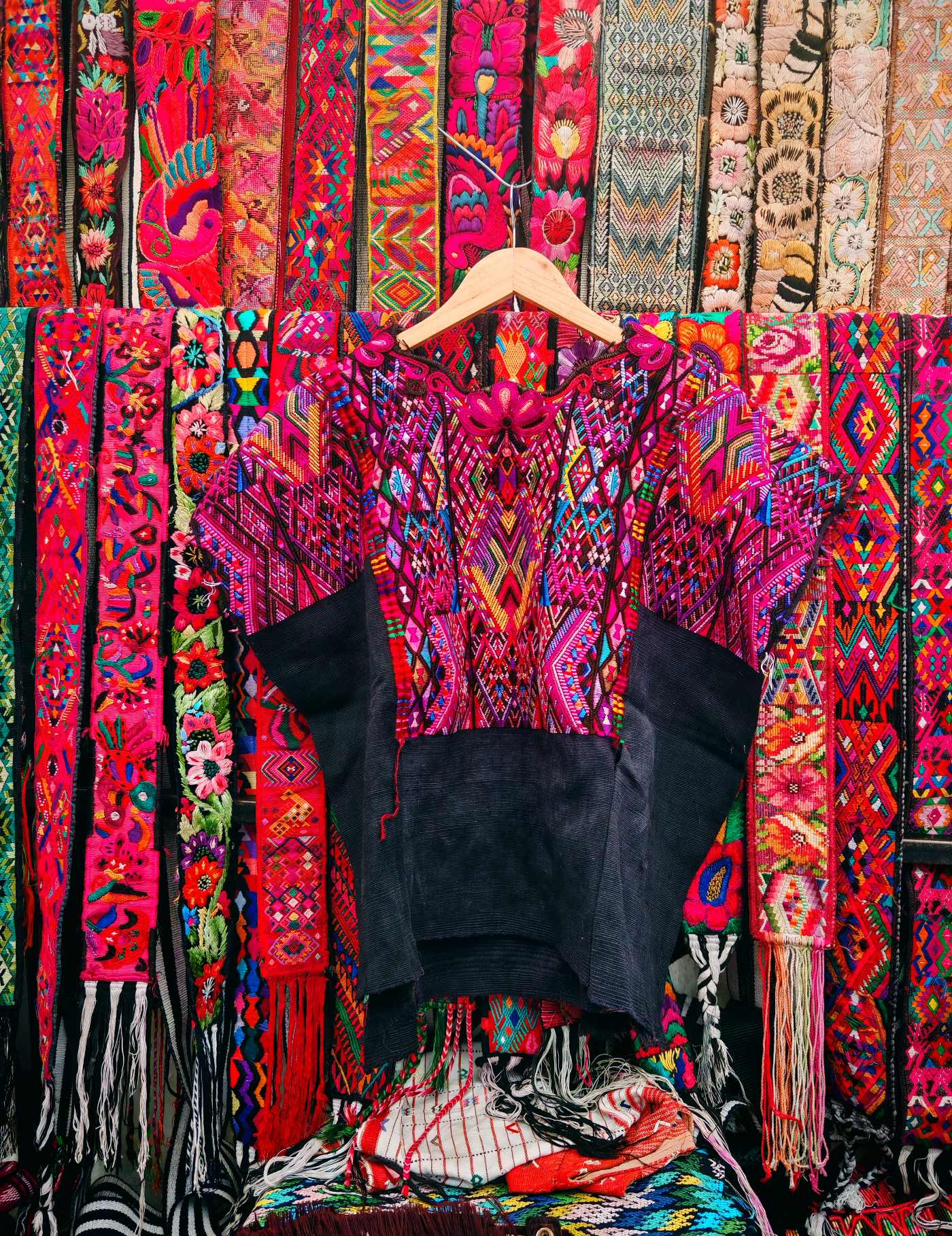 Geometric made of silk thread Chichicastenango Huipil #7-545