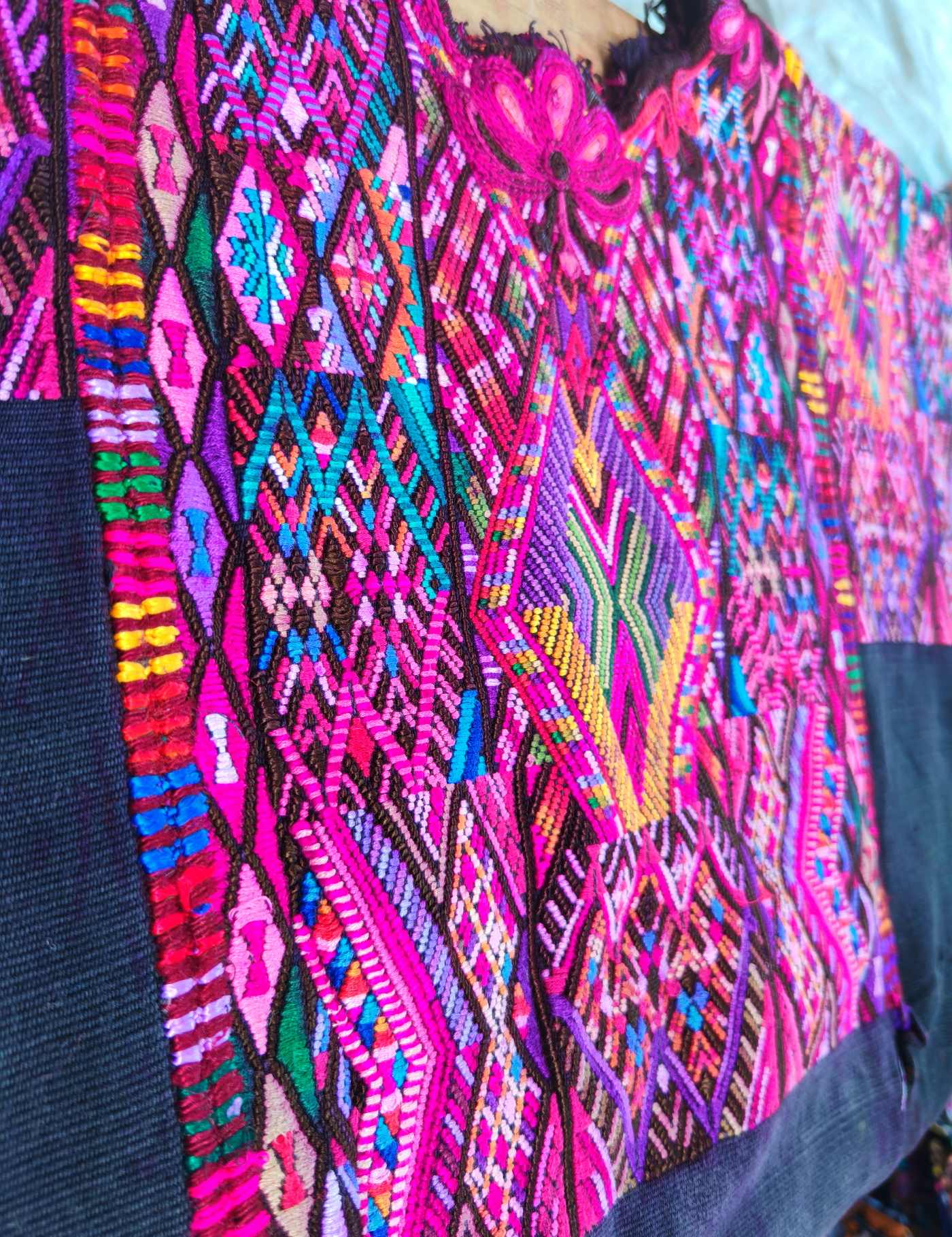 Geometric made of silk thread Chichicastenango Huipil #7-545