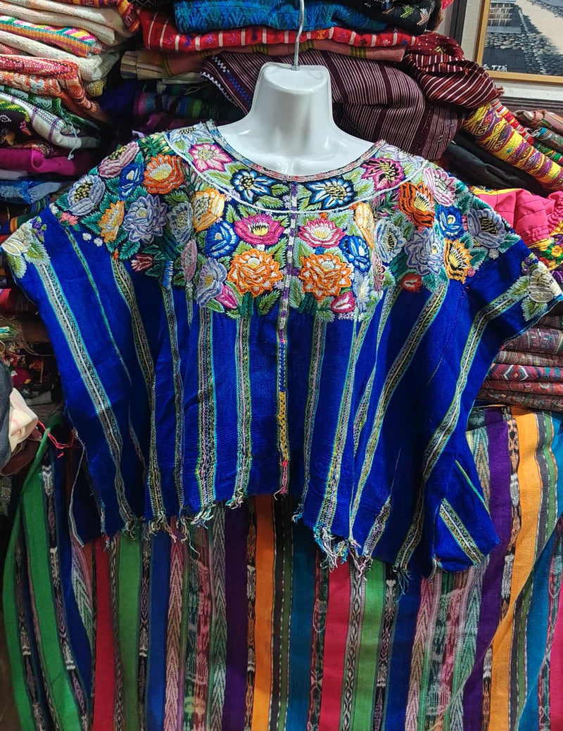 Flowers on Blue Stripes Patzún Huipil #7-556