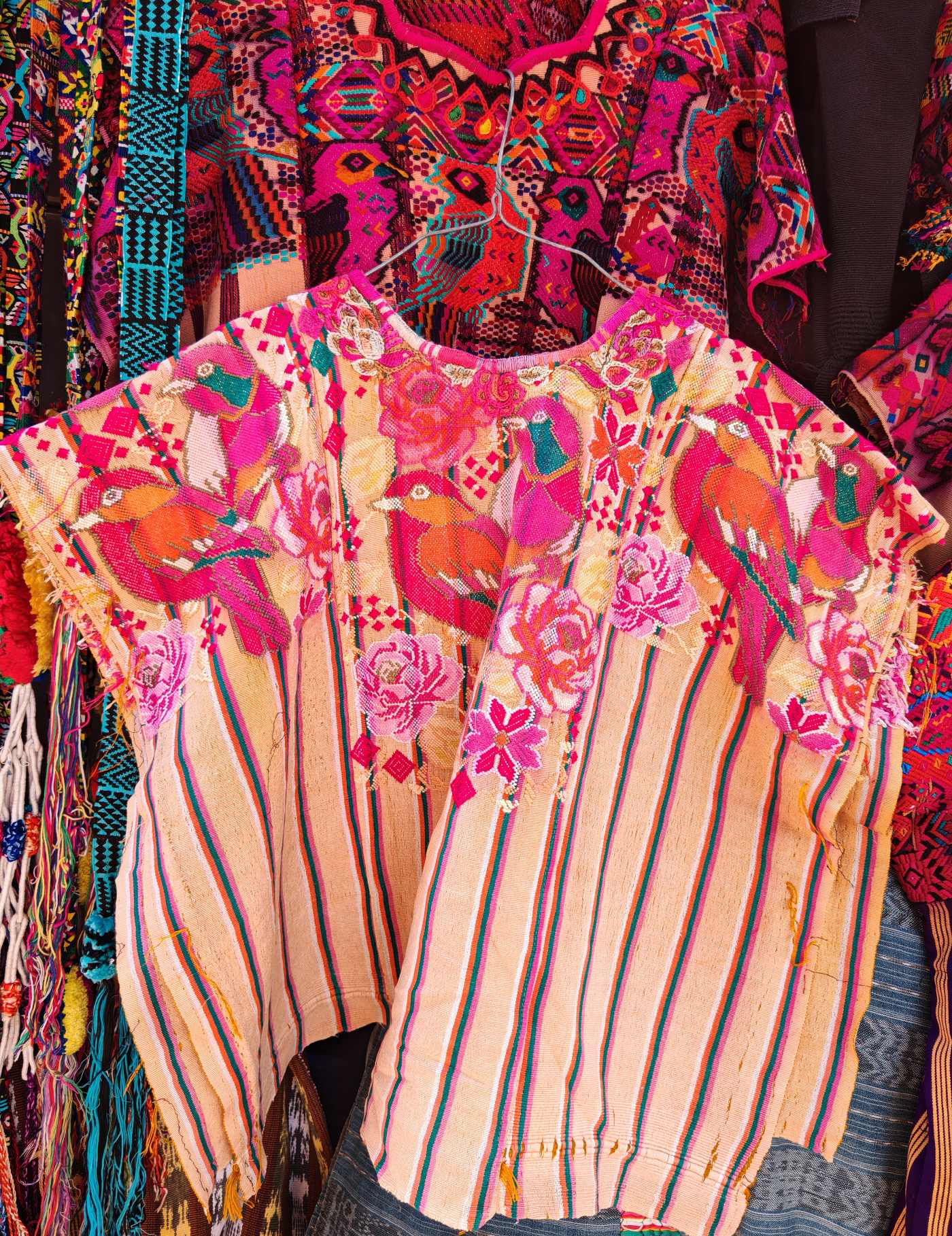 Red Pink and Beige Chichicastenango Huipil #8-4