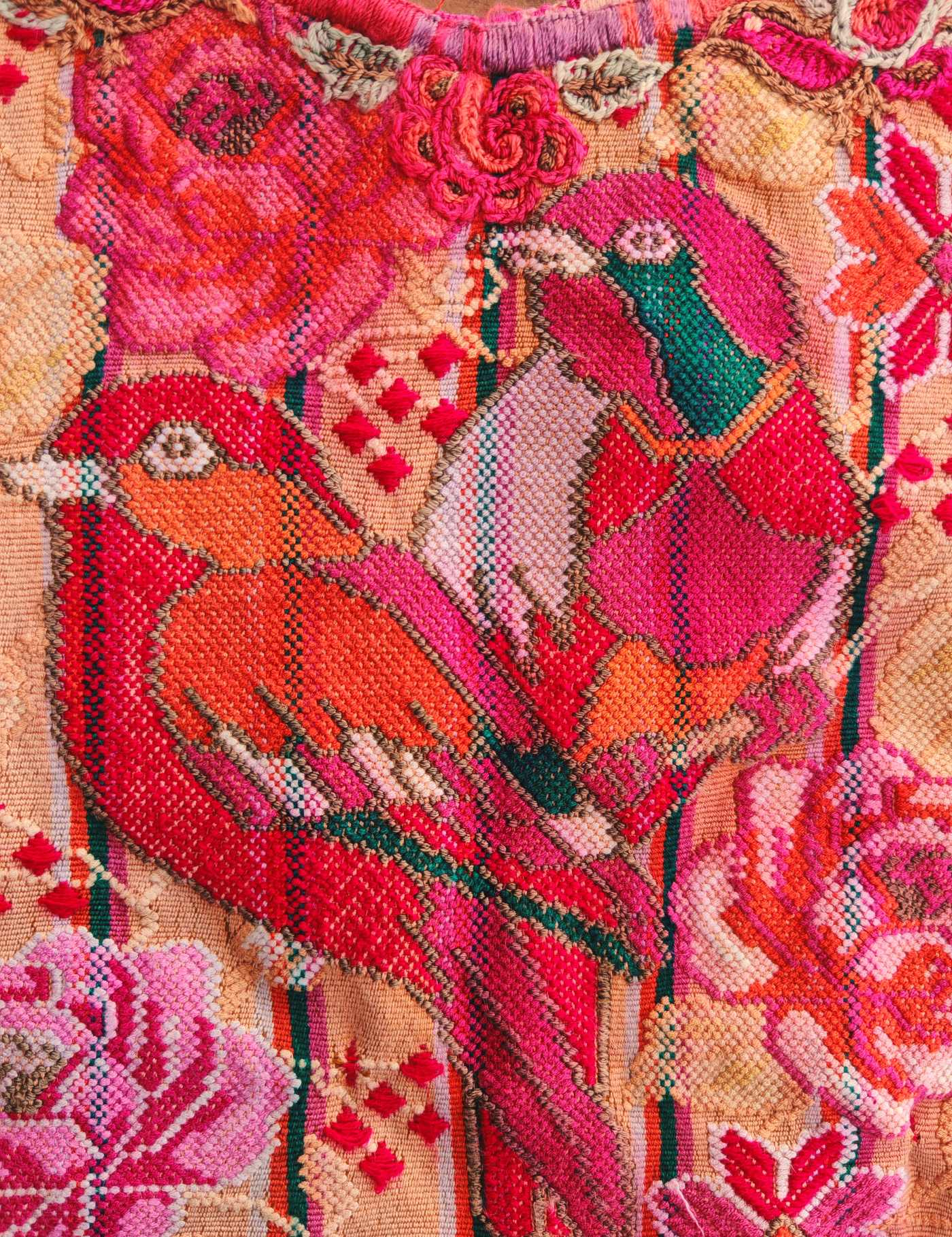 Red Pink and Beige Chichicastenango Huipil #8-4