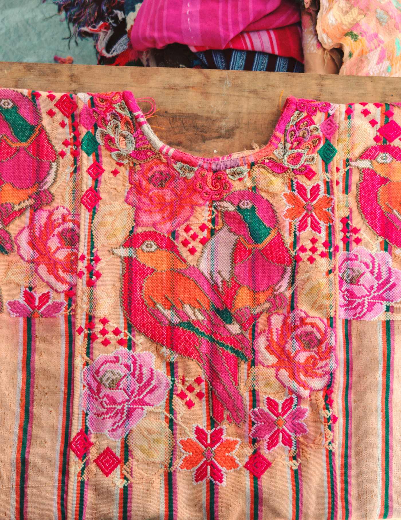 Red Pink and Beige Chichicastenango Huipil #8-4