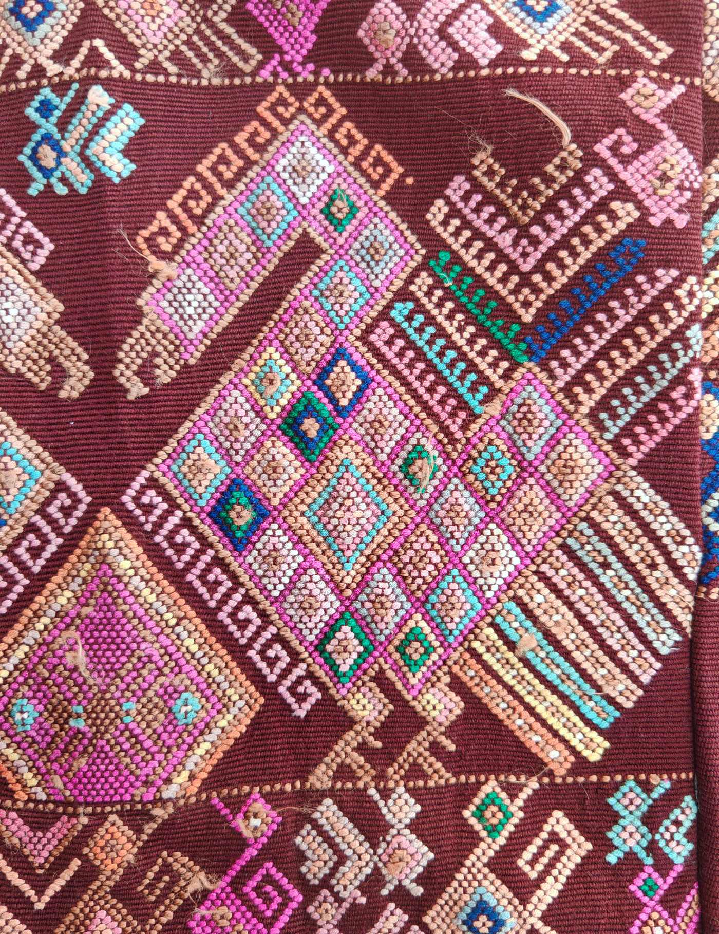 Turkeys on Dark Red Chichicastenango Huipil #8-6
