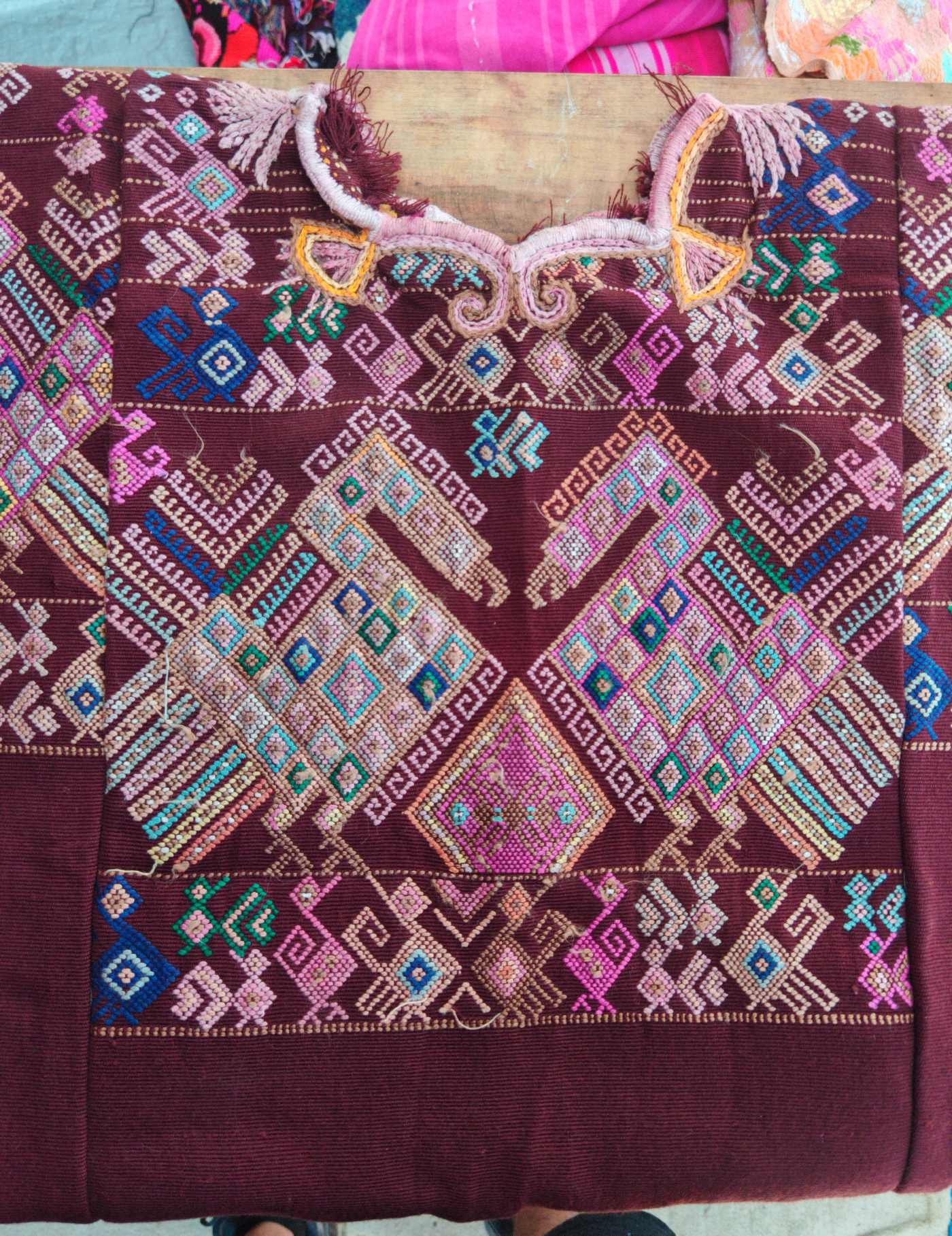 Turkeys on Dark Red Chichicastenango Huipil #8-6