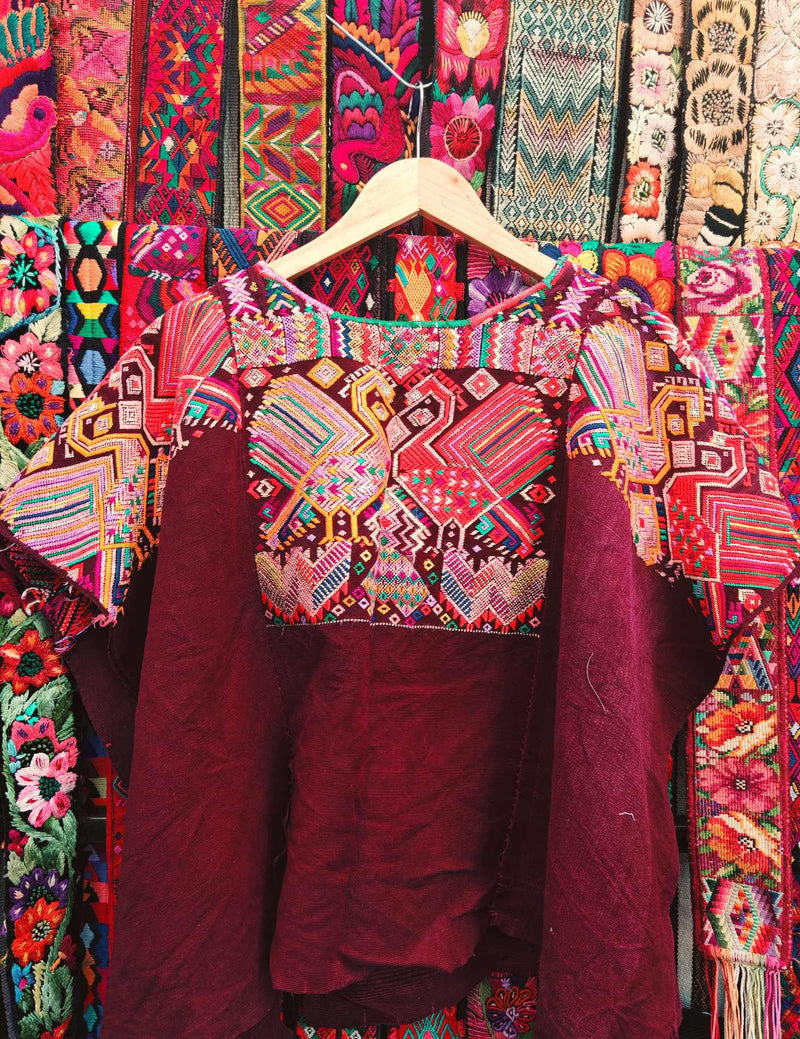 Peacock Wine Red Chichicastenango Huipil #8-11