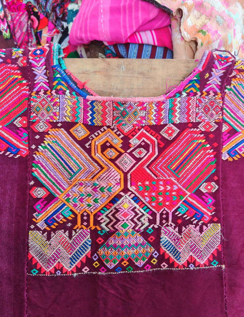 Peacock Wine Red Chichicastenango Huipil #8-11